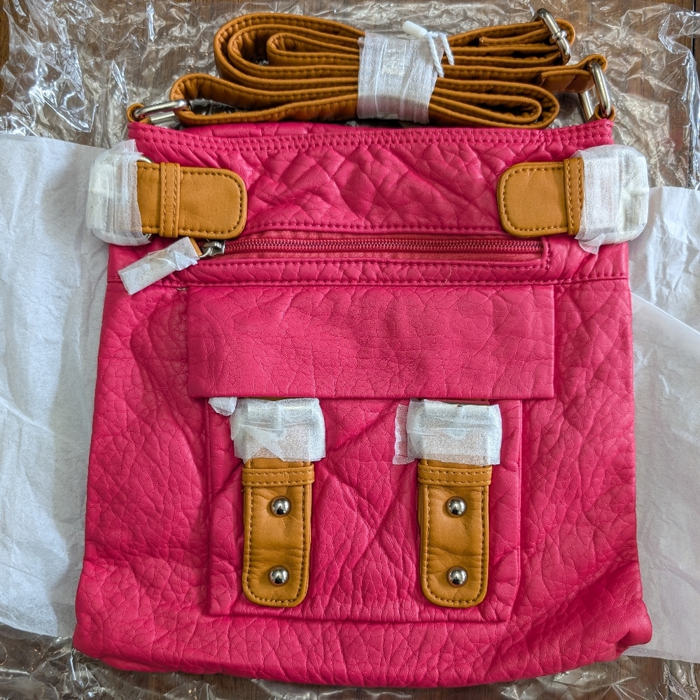 New Ampere Creations Vegan Leather Messenger Crossbody Coral Bag
